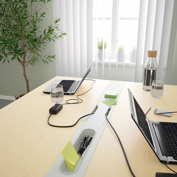 MITTZON conference table, birch veneer/white, 140x108x75 cm