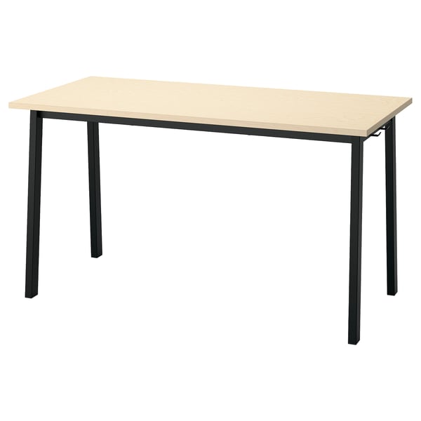 MITTZON conference table, birch veneer/black, 140x68x75 cm