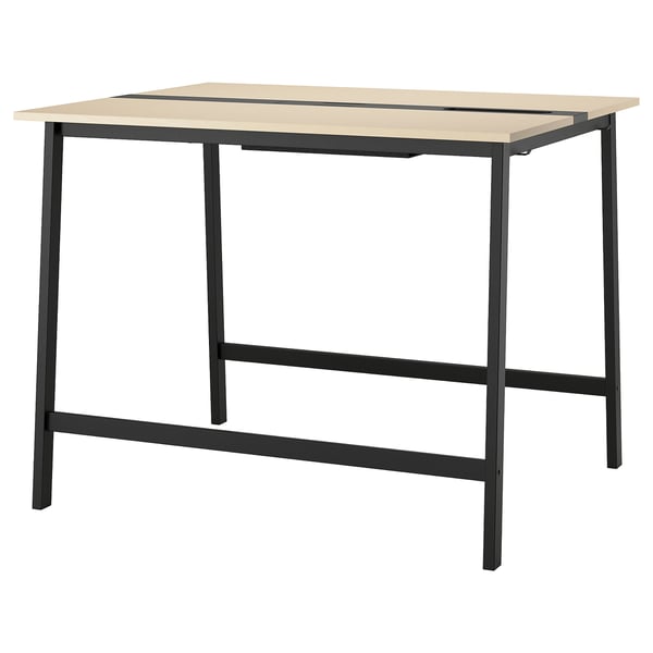 MITTZON conference table, birch veneer/black, 140x108x105 cm
