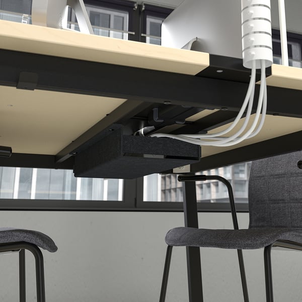MITTZON conference table, birch veneer/black, 140x108x75 cm