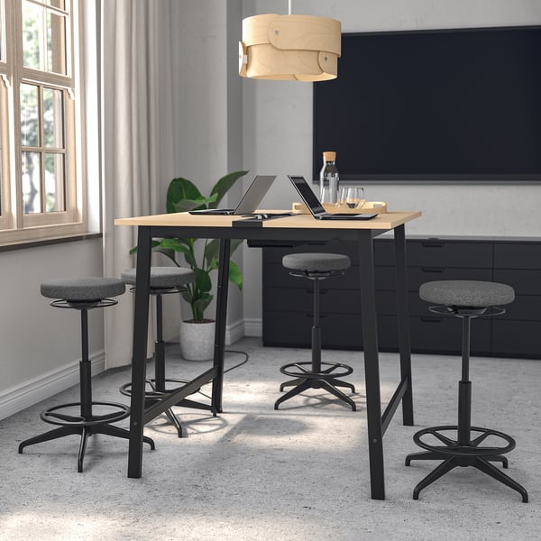 MITTZON conference table, birch veneer/black, 140x108x105 cm