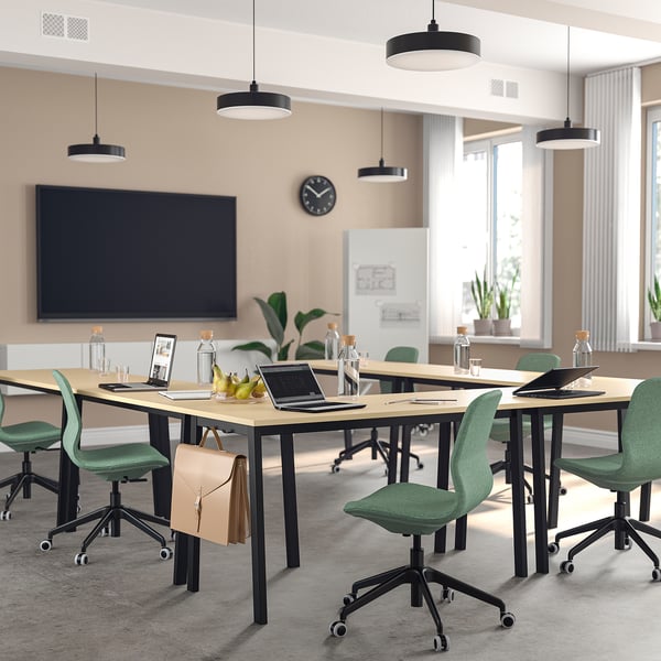 MITTZON conference table, birch veneer/black, 140x68x75 cm