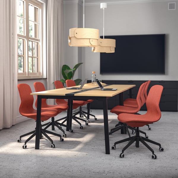 MITTZON conference table, birch veneer/black, 140x108x75 cm