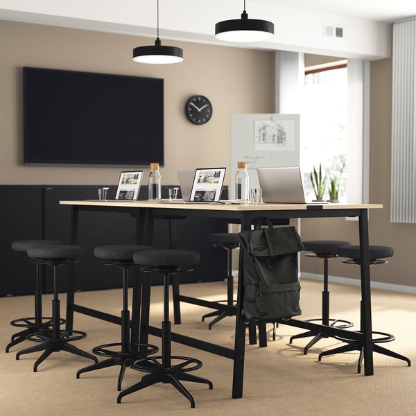 MITTZON conference table, birch veneer/black, 140x108x105 cm