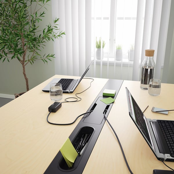 MITTZON conference table, birch veneer/black, 140x108x75 cm