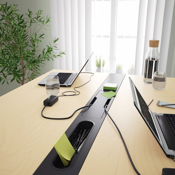 MITTZON conference table, birch veneer/black, 140x108x105 cm