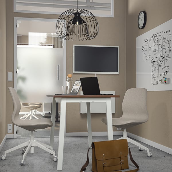 MITTZON conference table, walnut veneer/white, 140x68x75 cm
