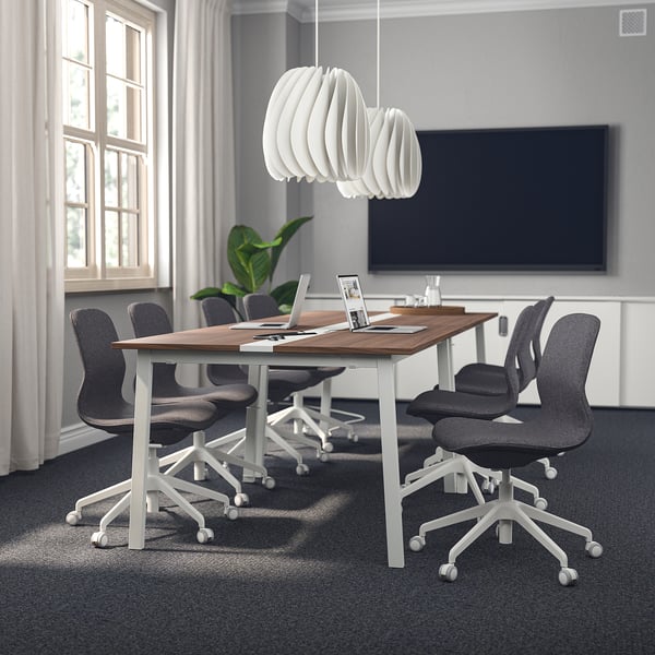 MITTZON conference table, walnut veneer/white, 140x108x75 cm
