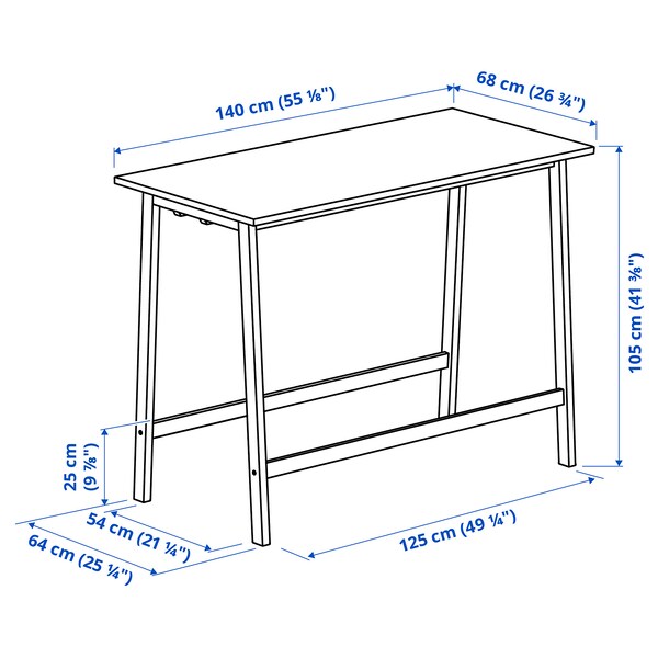 MITTZON - Conference table, walnut veneer/white, 140x68x105 cm