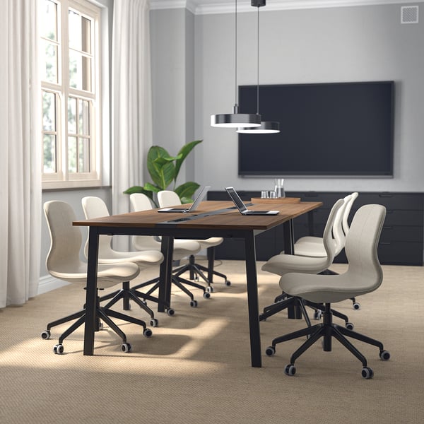 MITTZON - MITTZON Conference table, walnut veneer/black, 140x108x75 cm