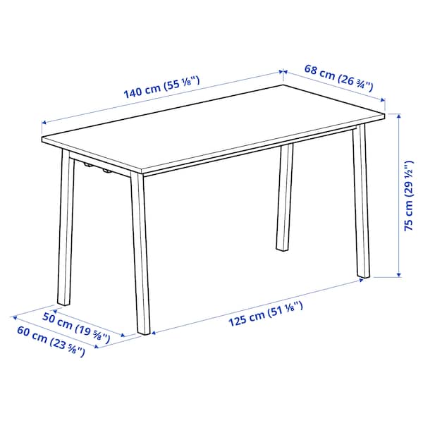 MITTZON - Conference table, oak veneer/white, 140x68x75 cm