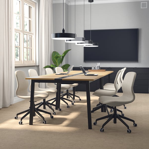 MITTZON conference table, oak veneer/black, 140x108x75 cm