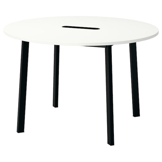 MITTZON - Conference table, round white/black, 120x75 cm