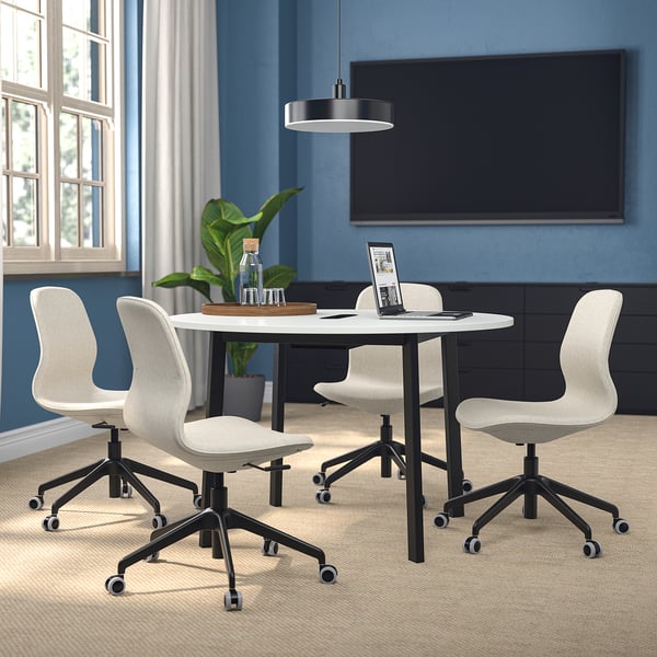MITTZON conference table, round white/black, 120x75 cm