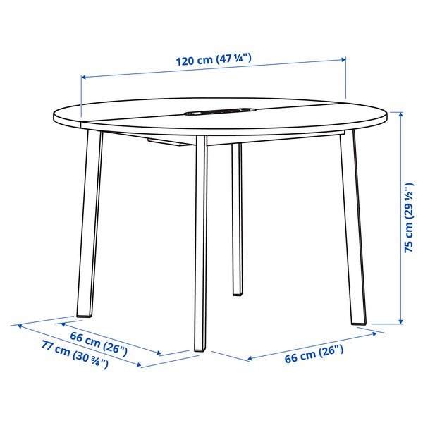 MITTZON - Conference table, round white/black, 120x75 cm