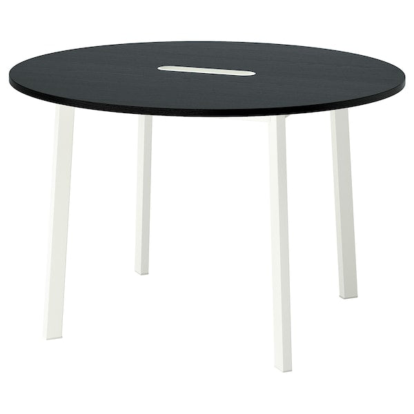 MITTZON - Conference table, round black stained ash veneer/white, 120x75 cm