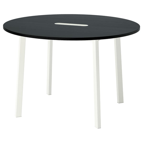 MITTZON conference table, round black stained ash veneer/white, 120x75 cm