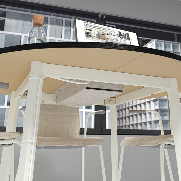 MITTZON conference table, round black stained ash veneer/white, 120x75 cm