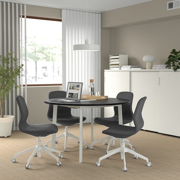 Ikea MITTZON - Conference table, round black stained ash veneer/white, 120x75 cm