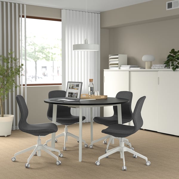 MITTZON conference table, round black stained ash veneer/white, 120x75 cm