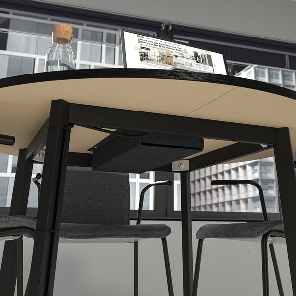 MITTZON conference table, round black stained ash veneer/black, 120x75 cm