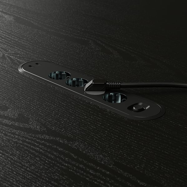 MITTZON conference table, round black stained ash veneer/black, 120x75 cm