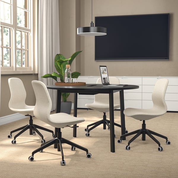 MITTZON conference table, round black stained ash veneer/black, 120x75 cm