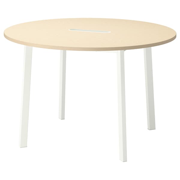 MITTZON - Conference table, round birch veneer/white, 120x75 cm