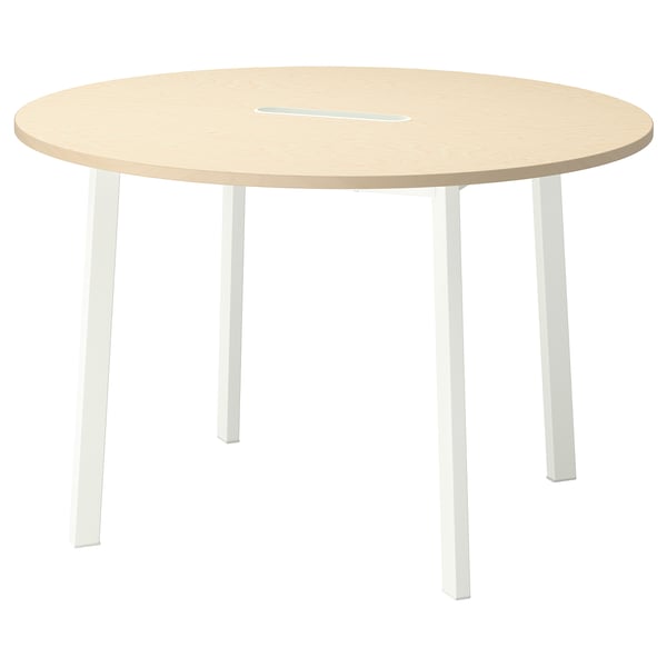 MITTZON conference table, round birch veneer/white, 120x75 cm