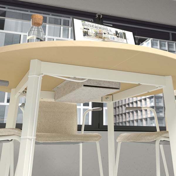 MITTZON conference table, round birch veneer/white, 120x75 cm