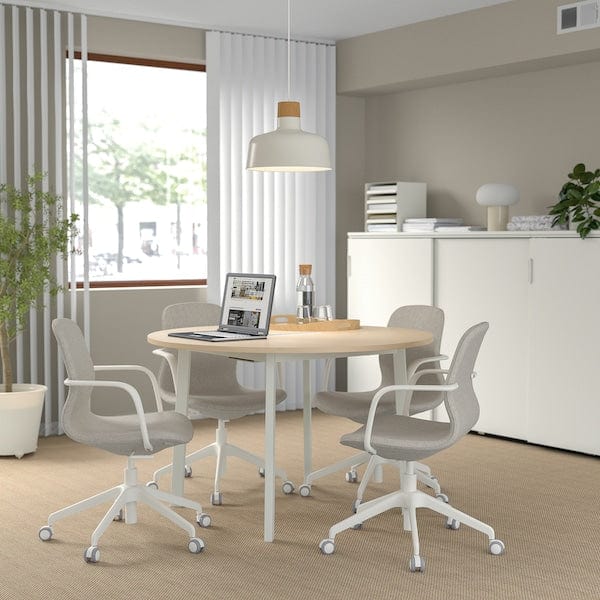 Ikea MITTZON - Conference table, round birch veneer/white, 120x75 cm