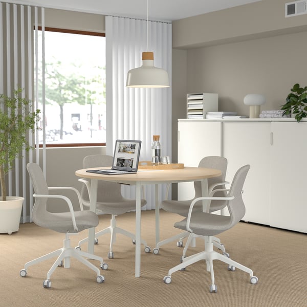 MITTZON conference table, round birch veneer/white, 120x75 cm