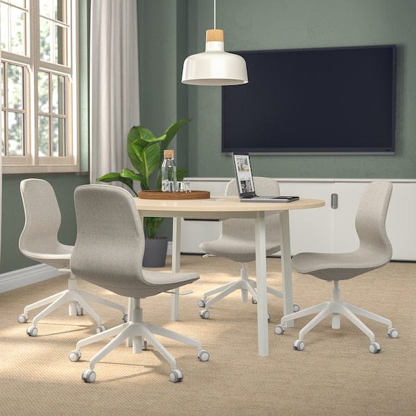 Ikea MITTZON - Conference table, round birch veneer/white, 120x75 cm
