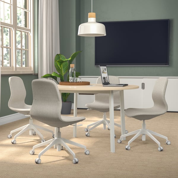 MITTZON conference table, round birch veneer/white, 120x75 cm