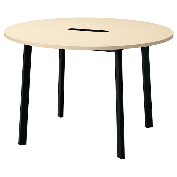 MITTZON - Conference table, round birch veneer/black, 120x75 cm