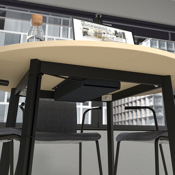 MITTZON conference table, round birch veneer/black, 120x75 cm