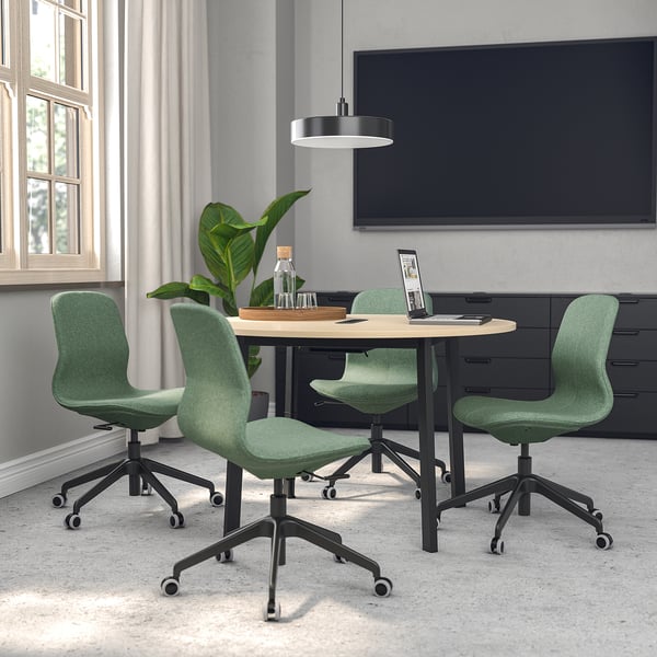MITTZON conference table, round birch veneer/black, 120x75 cm