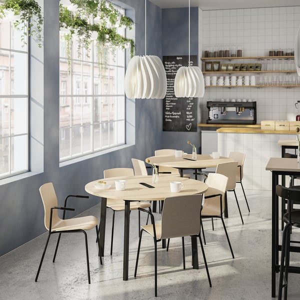 MITTZON conference table, round birch veneer/black, 120x75 cm