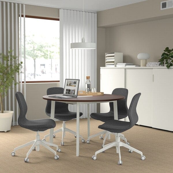 Ikea MITTZON - Conference table, round walnut veneer/white, 120x75 cm