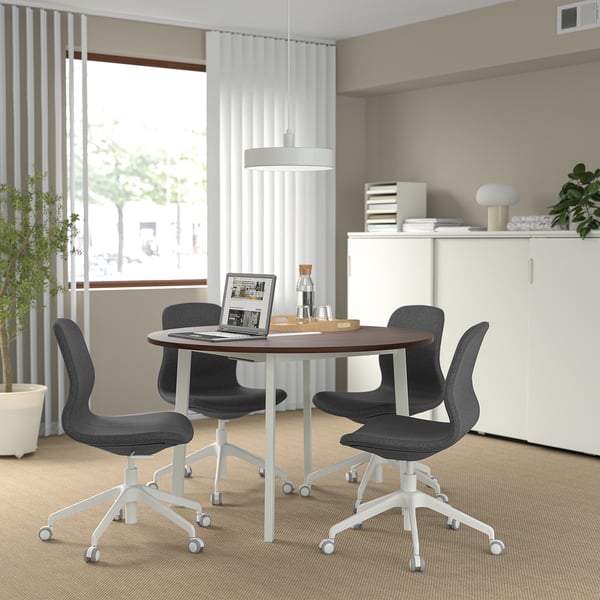 MITTZON conference table, round walnut veneer/white, 120x75 cm