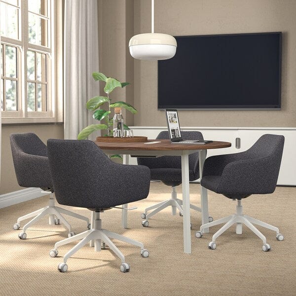 Ikea MITTZON - Conference table, round walnut veneer/white, 120x75 cm