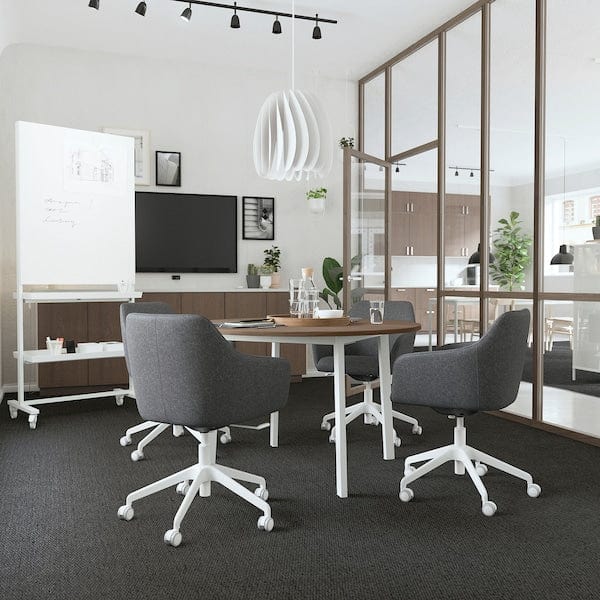 Ikea MITTZON - Conference table, round walnut veneer/white, 120x75 cm