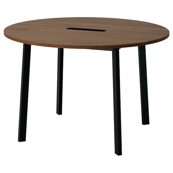 MITTZON - Conference table, round walnut veneer/black, 120x75 cm