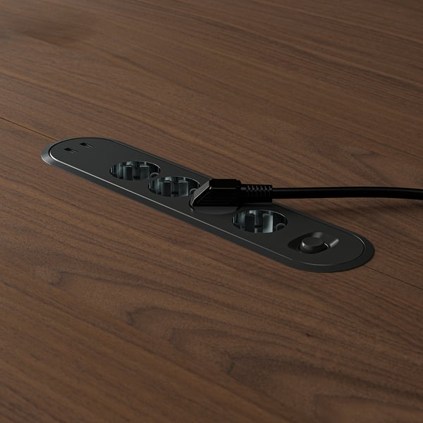 MITTZON conference table, round walnut veneer/black, 120x75 cm