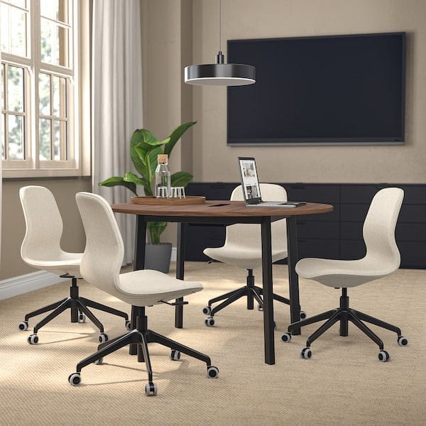 Ikea MITTZON - Conference table, round walnut veneer/black, 120x75 cm