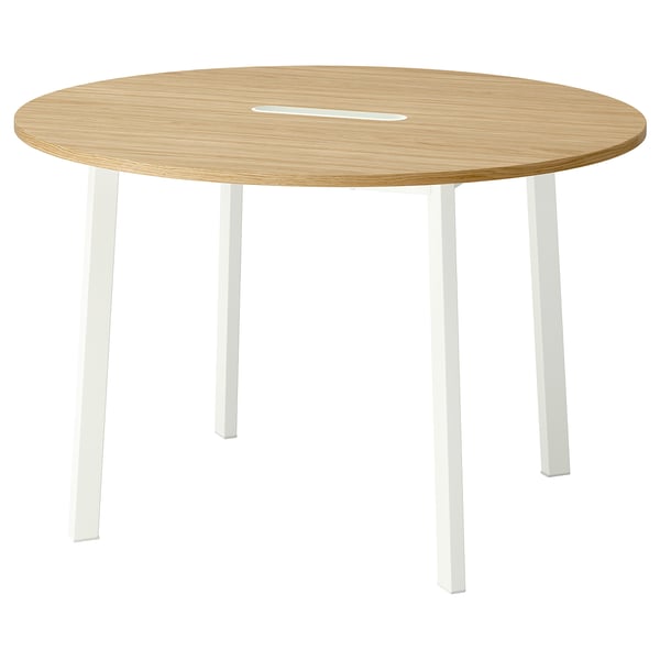 MITTZON conference table, round oak veneer/white, 120x75 cm