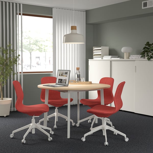 MITTZON conference table, round oak veneer/white, 120x75 cm