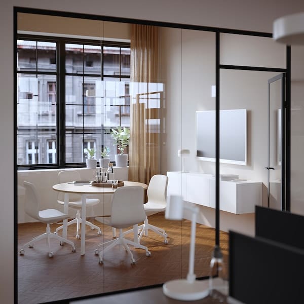Ikea MITTZON - Conference table, round oak veneer/white, 120x75 cm