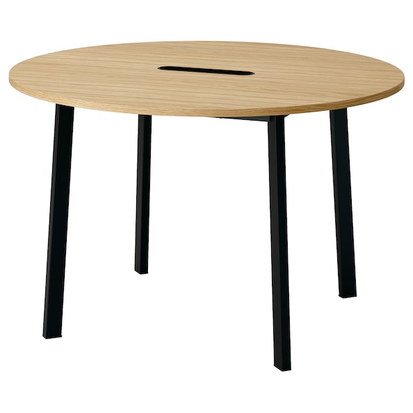 MITTZON - Conference table, round oak veneer/black, 120x75 cm