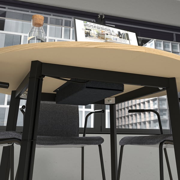 MITTZON conference table, round oak veneer/black, 120x75 cm